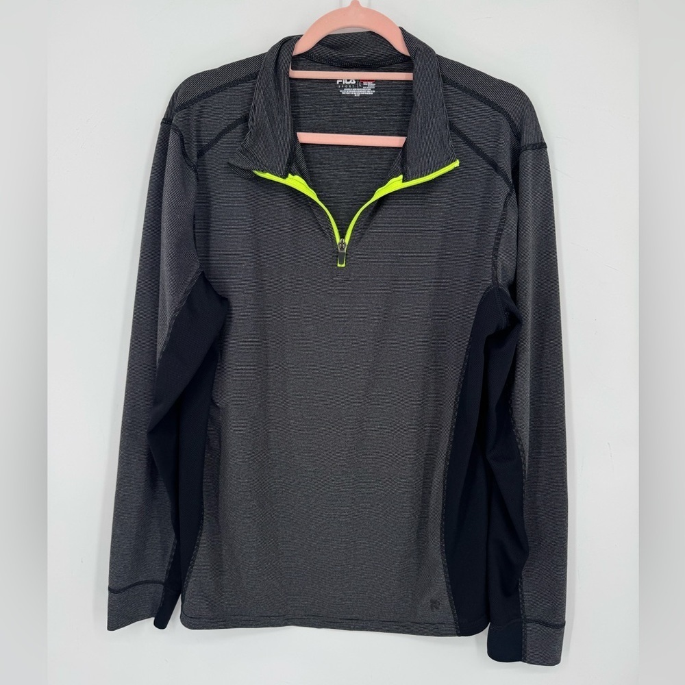Fila Sport Men's Striped Gray Black Quarter Zip Pullover Lightweight Size Large